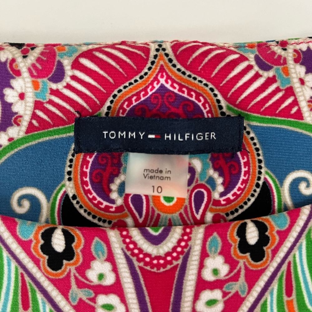 Tommy Hilfiger Pink Multi Color Paisley Poly Spandex Blend Dress Size 10 - Picture 9 of 10